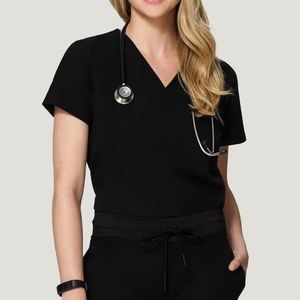 Two Mandala One Pocket Scrub Tops Black (Set of 2)